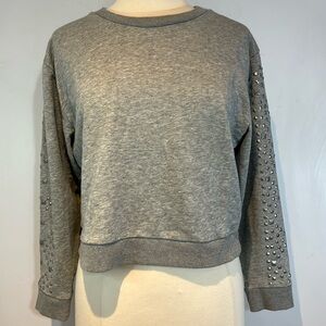 KBF grey studded cropped crew neck sweatshirt size medium